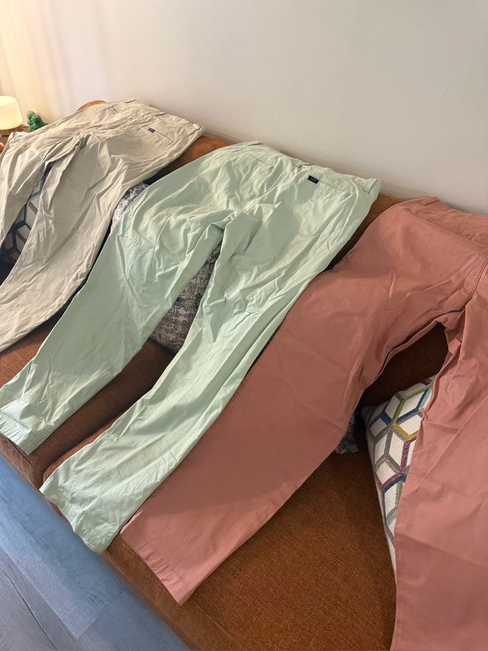 Three Casual Chino Pants - Mint, Rose, Light Beige size 12M ( all 3 )